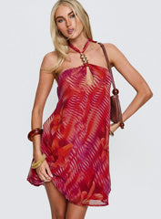 Magica Halter Keyhole Mini Dress Red Floral