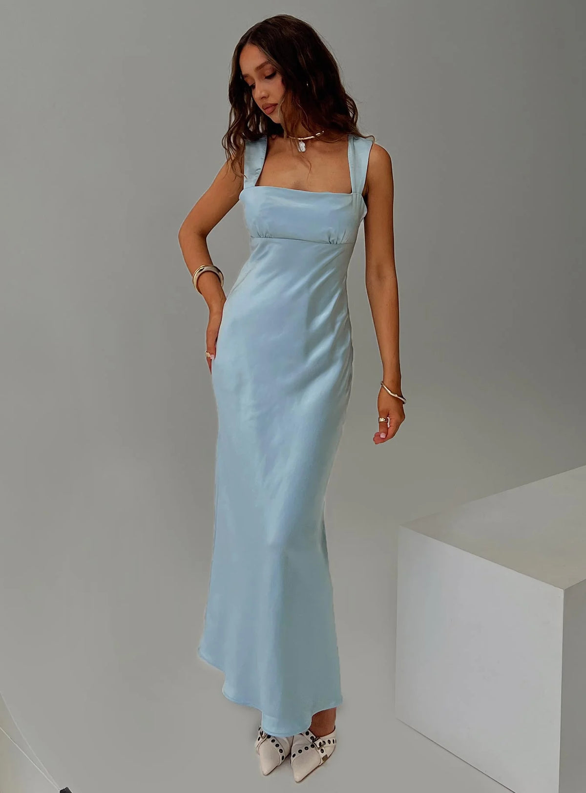 Radioactive Bias Cut Maxi Dress Ice Blue