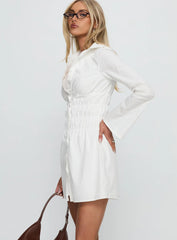 Stellaria Ruched Long Sleeve Mini Dress White