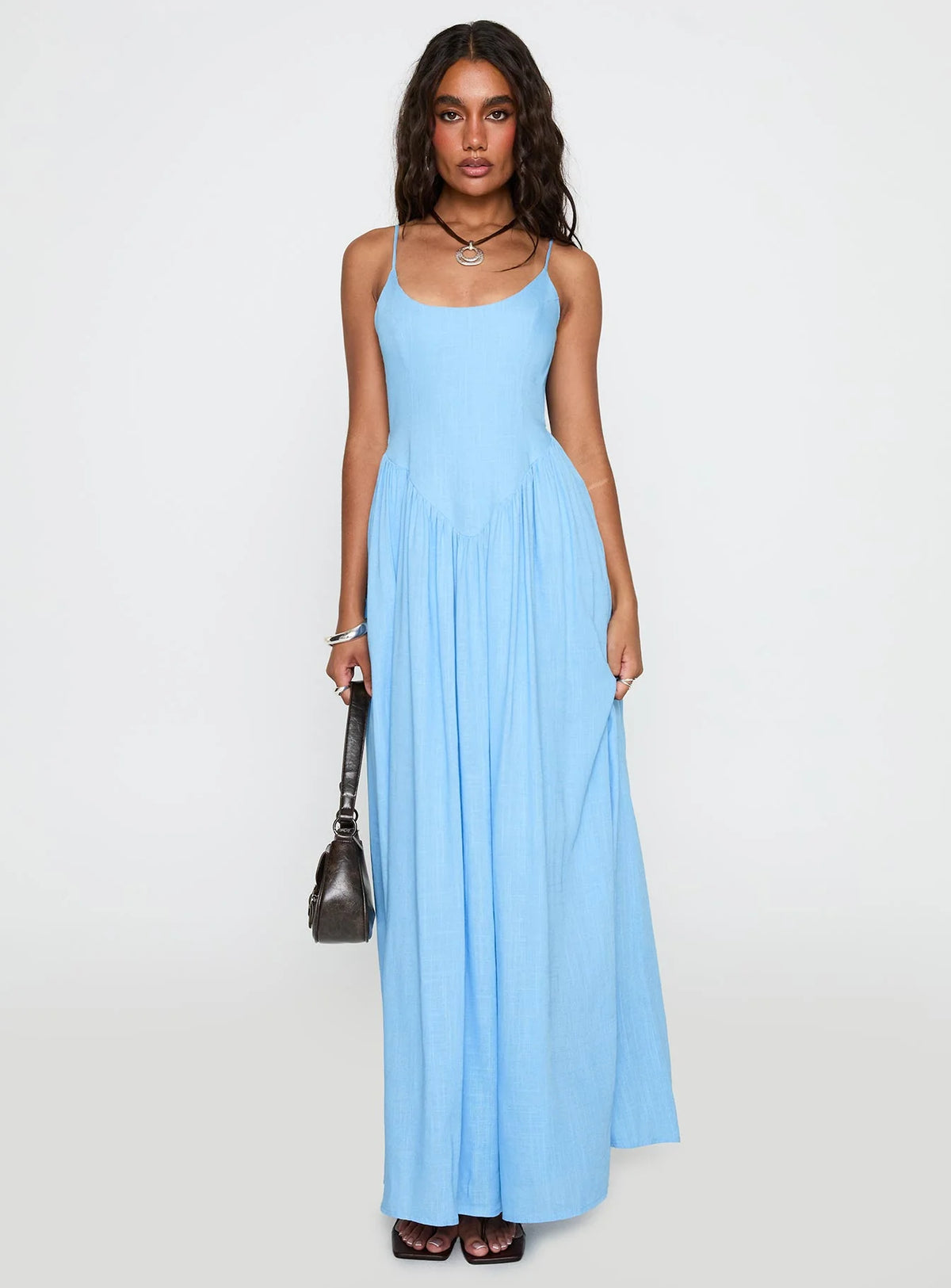 Palisades Tie Up Maxi Dress Blue