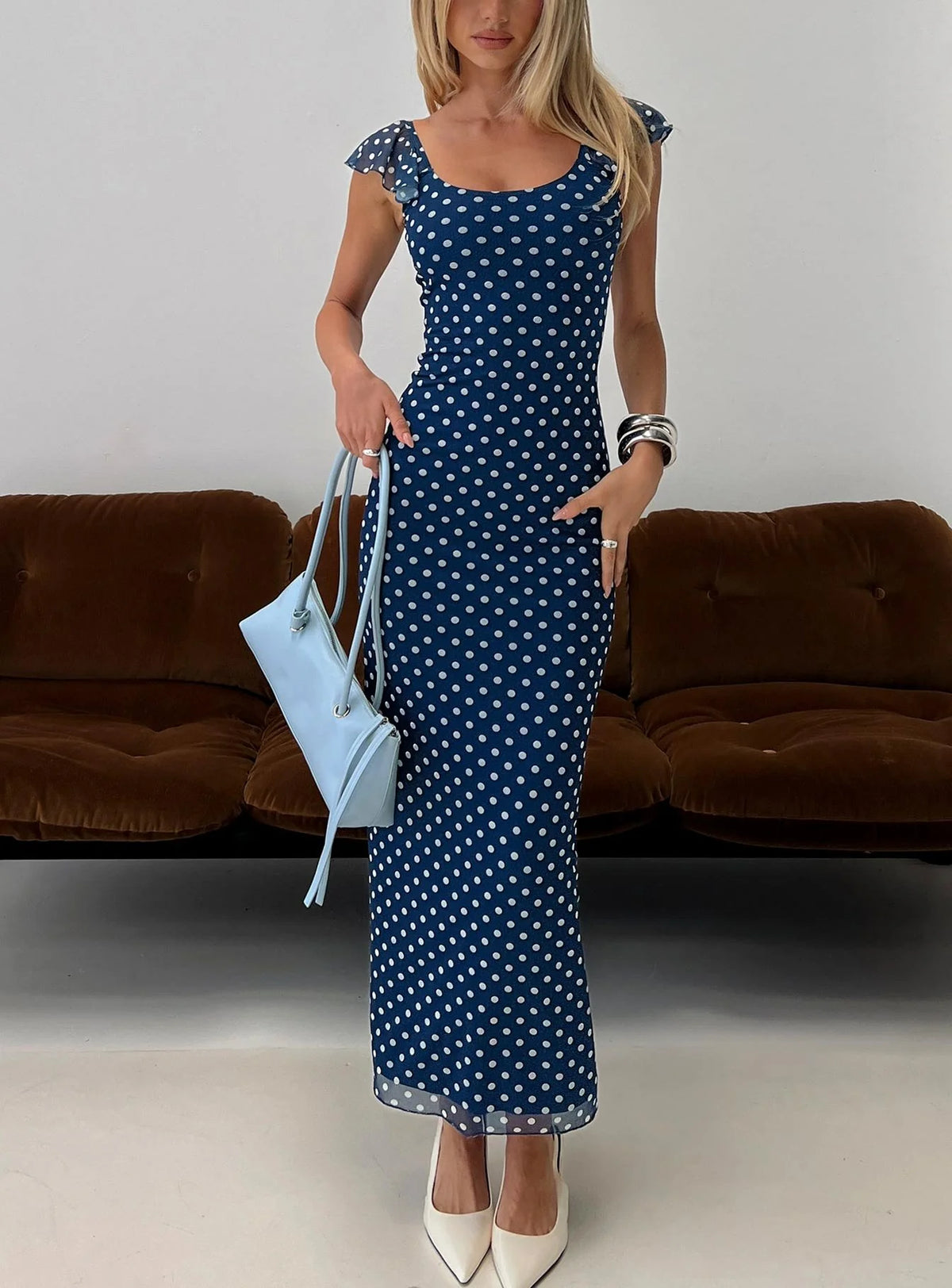 Sandberg Maxi Dress Blue Polka Dot