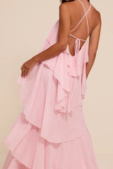 Aveley Light Pink Tiered Shift Maxi Dress