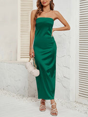 Strapless Backless Satin Bodycon Maxi Dress
