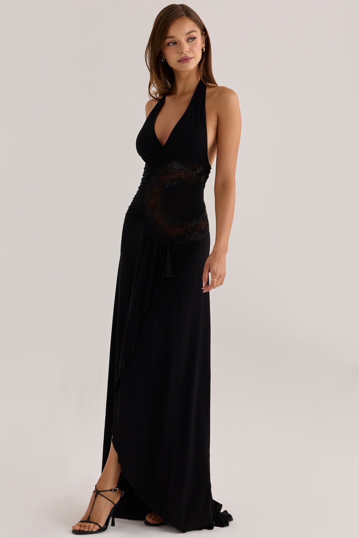Natalina black custom hand beaded & embellished maxi dress - limited