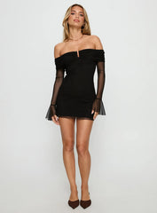 Raziela Long Sleeve Mesh Mini Dress Black
