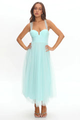 Surreal Lace-Up Back Tulle Midi Dress Mint