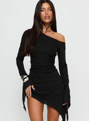 Face Card Long Sleeve Lace Mini Dress Black