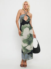 Zelle Halter Cut Out Maxi Dress Blue Multi
