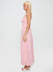 Fransiska Burnout Halter Maxi Dress Pink
