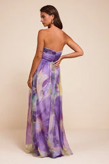 Galilea Purple Multi Floral Strapless Maxi Dress