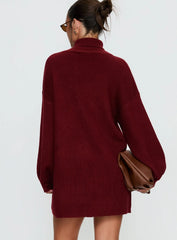 Coleena Long Sleeve Knit Mini Dress Burgundy