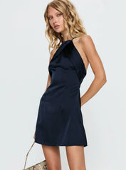 Amberlee Halter Ruched Mini Dress Navy