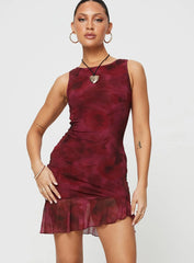 Molita Ruffle Hem Mini Dress Red