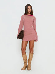 Lulolah Long Sleeve Mini Dress Lemon / Burgundy Stripe