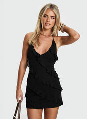 Marinna Halter Ruffle Mini Dress Black