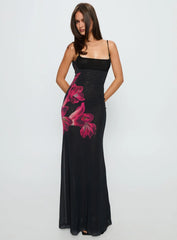 Fiadora Mesh Maxi Dress Black Floral