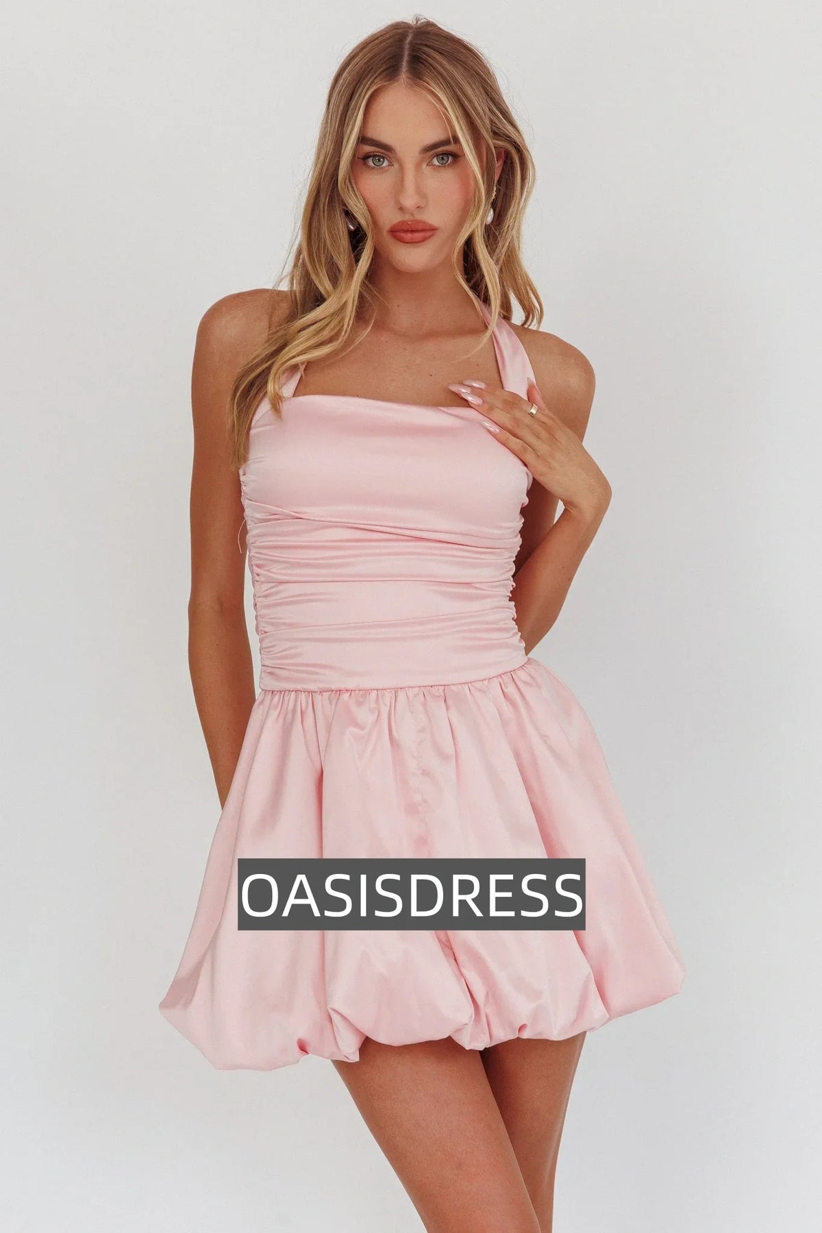Angelico Halterneck Balloon Mini Dress Pink