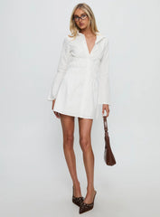 Stellaria Ruched Long Sleeve Mini Dress White