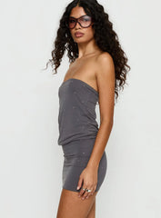 Belia Mini Dress Diamante Dark Grey