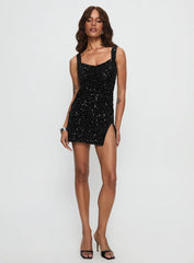 Centerfold Sequin Mini Dress Black