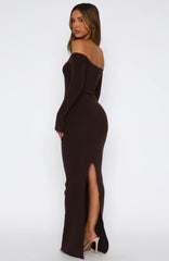 Star Studded Long Sleeve Knit Maxi Dress Chocolate