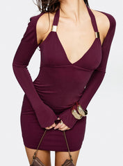 Leviva Long Sleeve Layered Mini Dress Plum