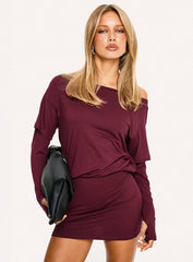 Jesselyn Long Sleeve Off Shoulder Mini Dress Burgundy