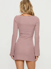 Bryanna Long Sleeve Mini Dress Cherry Stripe