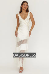 Alba Frill & Lace Trim Maxi Dress Oyster