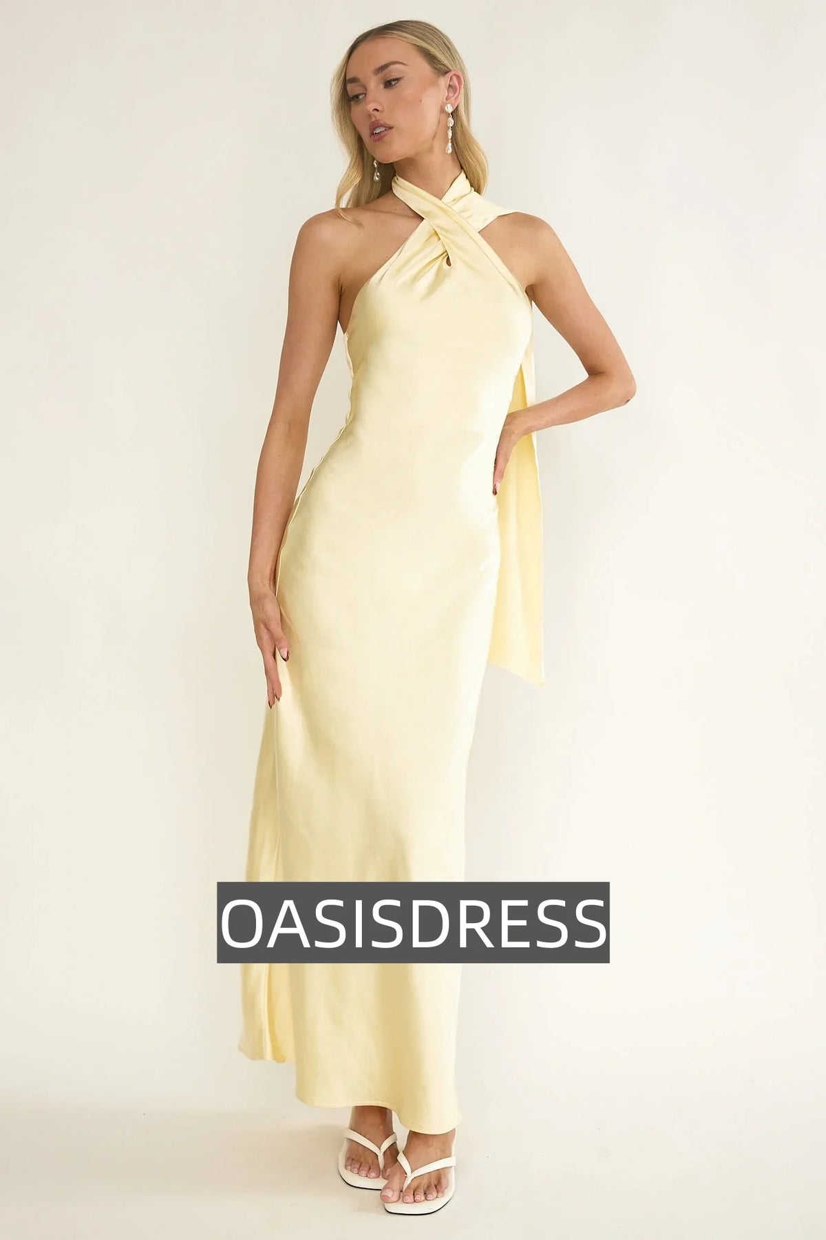Alvara Crossover Halterneck Maxi Dress Butter
