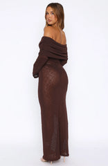 Made It Out Long Sleeve Boucle Maxi Dress Chocolate