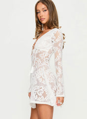 Gold Dust Crochet Tie-Up Mini Dress Cream
