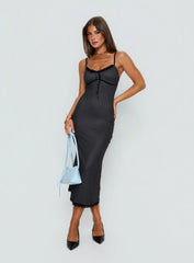 Delaney V Neck Frill Midi Dress Black Polka Dot
