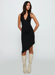 Whimsy Asymmetrical Midi Dress Black