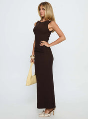 Desirous Rib Twist Maxi Dress Brown