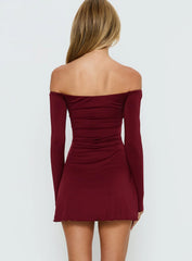 Imeralda Hardware Long Sleeve Mini Dress Burgundy