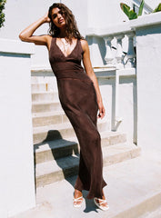 Karlotta Lace Bias Maxi Dress Brown