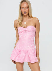 Aubriana Strapless Mini Dress Pink Jacquard