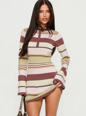 Shandee Knit Long Sleeve Mini Dress Multi Stripe