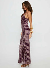Aliah Cowl Neck Maxi Dress Plum Stripe