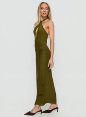 Feliza Keyhole Halter Maxi Dress Olive
