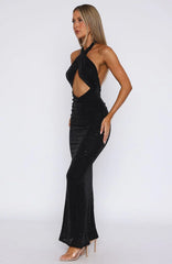 Set For Life Halter Maxi Dress Black