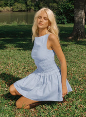 Yennifer Shirred Mini Dress Blue / White