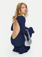 Rhapsody Long Sleeve Knit Maxi Dress Navy