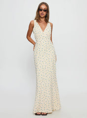 Manolia Textured Maxi Dress Cream Floral