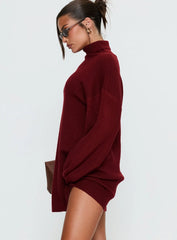 Coleena Long Sleeve Knit Mini Dress Burgundy