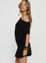 Haylo Off Shoulder Drape Mini Dress Black