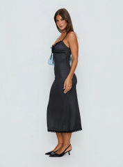 Delaney V Neck Frill Midi Dress Black Polka Dot