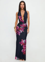 Tigress Halter Maxi Dress Navy Floral