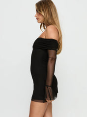 Raziela Long Sleeve Mesh Mini Dress Black